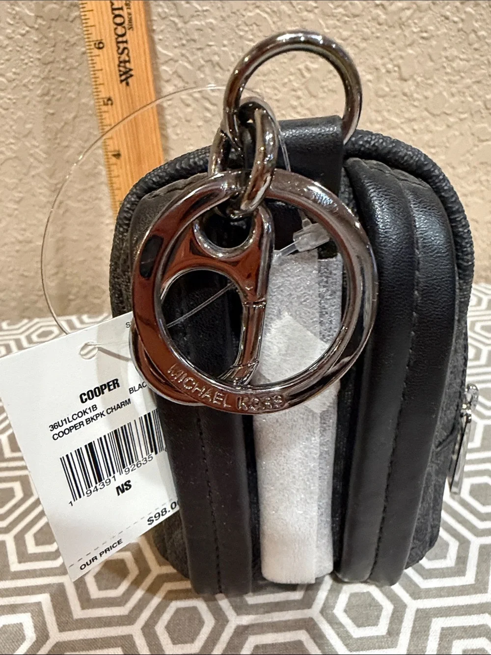 Michael Kors Men's Gray Signature Mini Backpack Key Charm